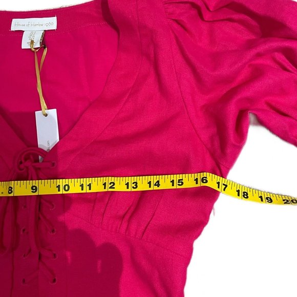 House of Harlow 1960 NEW Mini Flare Linen Blend Lacing Dress Size 4 Fuchsia - Picture 9 of 11